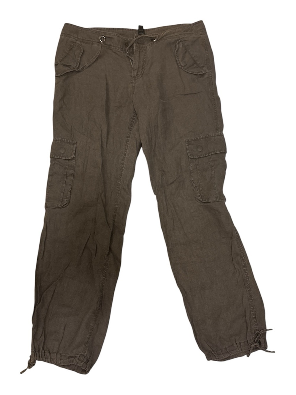 LONDONJEAN Women's Linen Cargo Pants in Olive Brown Y2K